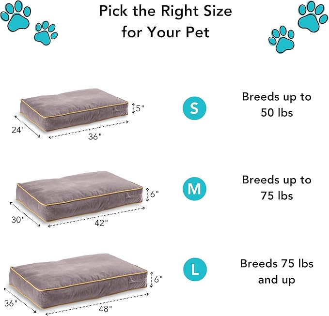 South Pine Porch Buddy Reversible Rectangle Pillow Style Microfiber Dog Bed with Removable, Machine-Washable Cover, Cream, Large (48 in. x 36 in.)
