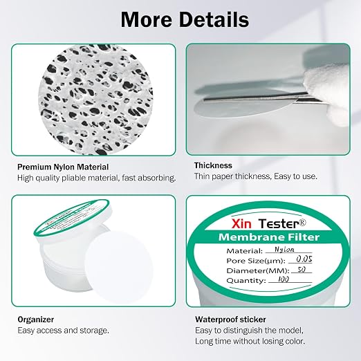 Xin Tester 100 Pieces Nylon Disc Membrane Filters, 50 mm Diameter, 0.05µm Pore