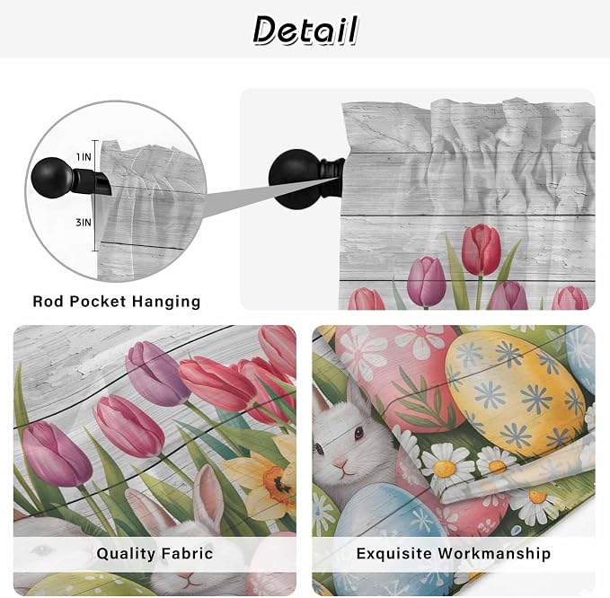 Easter Window Curtains 63 Inch Long 2 Panel Set, Rod Pocket Bedroom Curtains &