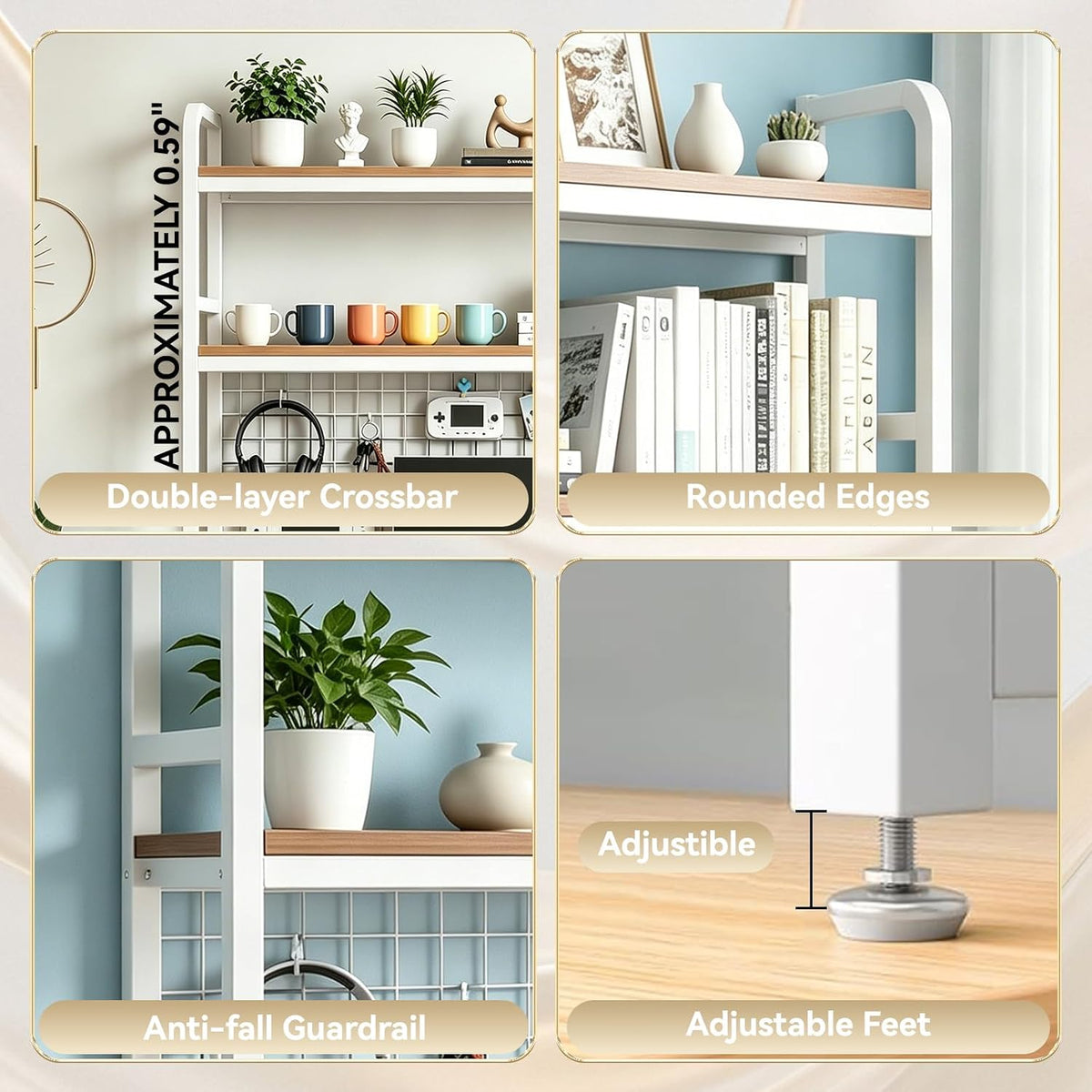 Desktop Bookshelf with Pegboard, 2-Tier Desk Hutch Storage Organizer Rack, Metal Frame & Wood Board, for 27-inch Monitor, Home Office & Dorm,White,45.3" W