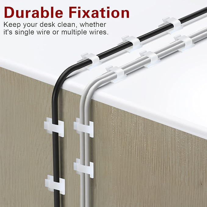 120 Pcs XHF Adhesive Cable Wire Clips White, Cable Staples Outdoor Cable Management Wire Organizer Cord Holder for Under Desk, Car, Wall, TV PC Ethernet Cable