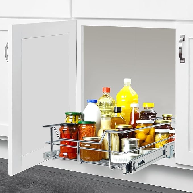 Pull Out Cabinet Organizer 20" W X 22" D, Slide Out Drawers For Kitchen Organizers and Storage, Pull Out Drawers For Cabinets Capacity Heavy Duty Caddy, Cabinet Shelves Chrome-Plated, Bathroom Pantry