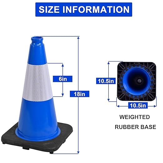 OrangeStar 18" Traffic Cones 4-Pack Blue Safety Cones with Reflective Collars, Heavy Duty Base for Construction, Parking Lot, Road Work, Flexible PVC, Indoor & Outdoor Use