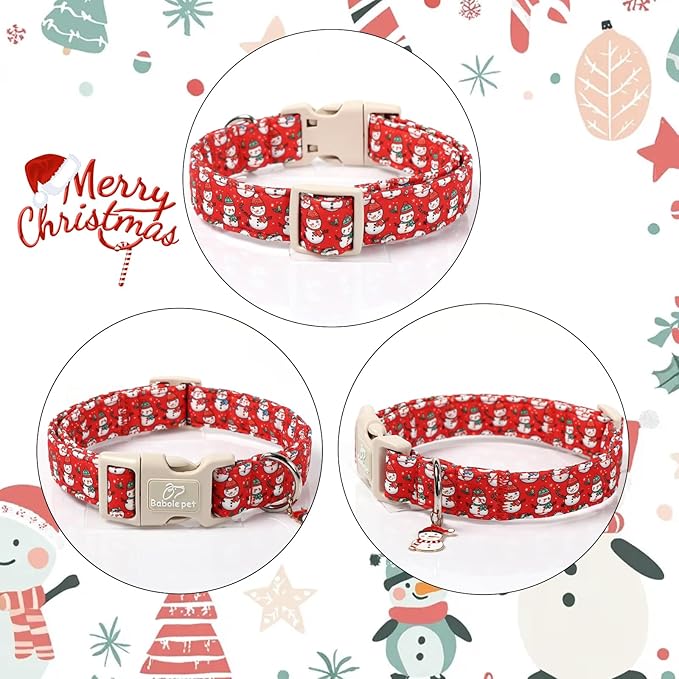 Christmas Dog Collar - Cute Red Snowman Christmas Puppy Collar with Safety Buckle, Soft Adjustable Holiday Dog Collars for Small Medium Large Dogs XS
