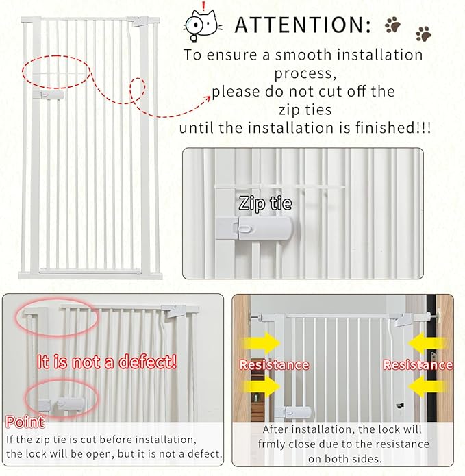 Lumizone Extra Tall Cat Gate 61.02" High Pressure Mounted Extra Wide 2025 New (17 Sizes) 1.37" Gap No Drilling Auto-Close One-Handed Operation Tall Pet Gate for Dogs(White, 61.02" H x 26.18"-29.91" W)
