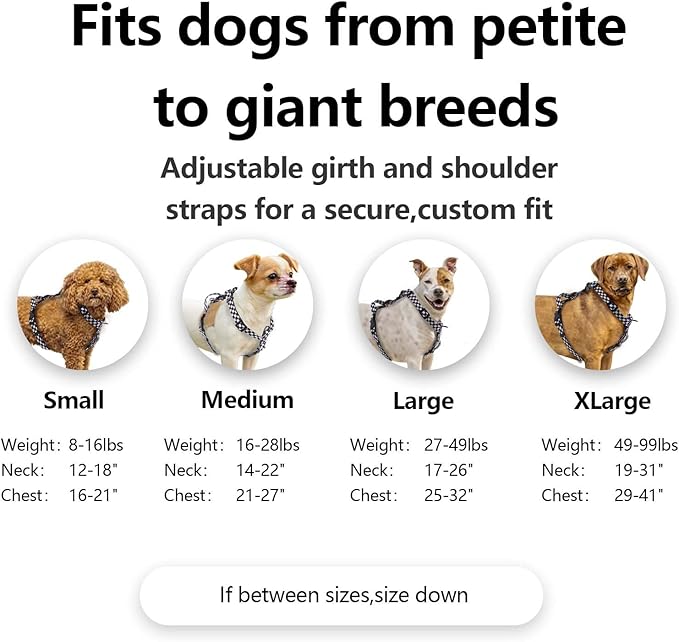 Roses&Poetry Dog Harness Medium Sized Dog, 6 Point Adjustable Fit No Pull Harness with Handle for Control and Easy Walking, Reflective Pet Halter Harnesses(Blackwhite-M)