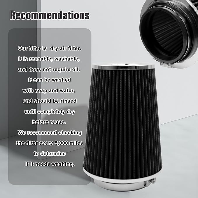 RYANSTAR 102mm 4" High Flow Round Tapered Cone Cool Air Filter Cleaner