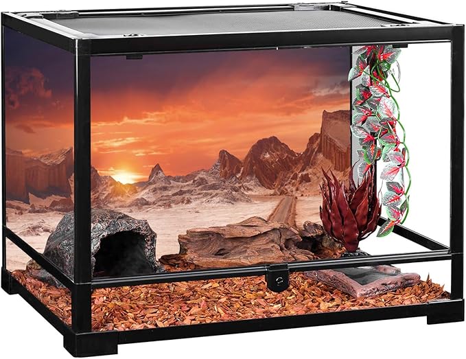 AWERT 24x12 inches Sun and Desert Terrarium Background Orange Reptile Habitat Background Durable Polyester Background