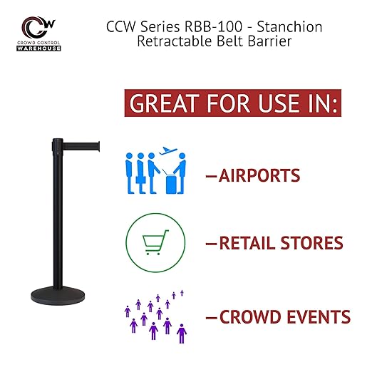 CCW Series RBB-100 - Set of 2 Stanchion Retractable Belt Barriers (9 Foot Belt, Brown Belt with Polished Brass Post)
