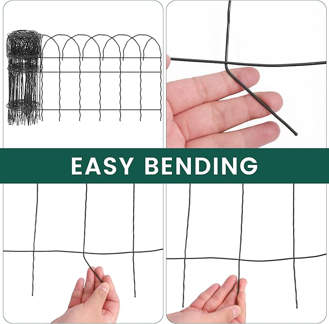 2 Rolls Black Garden Fence Border, 14 in x 40 ft Metal Folding Fence Wire Roll Garden Border Edging, Garden Fence Roll Flower Bed Fencing for Outdoor Yard