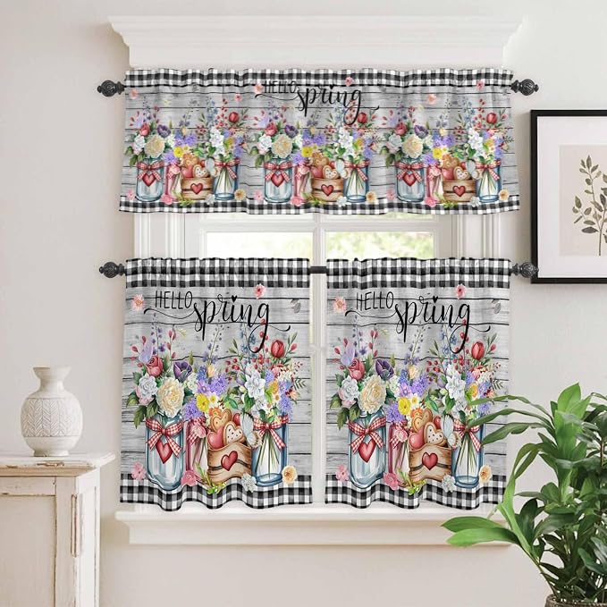 Spring Flowers Kitchen Curtains Set 3 Piece