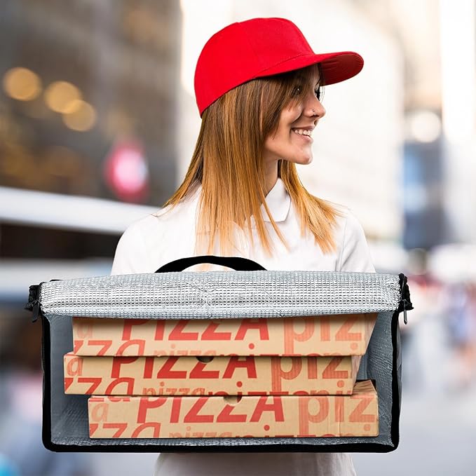 Maxcheck 6 Pcs Insulated Bags for Food Delivery XXXL Large Capacity Hot Grocery Tote Bag Reusable Warming Pizza Catering Carrier for Commercial Travel Lunch Shopping Gifts (Red and Black)