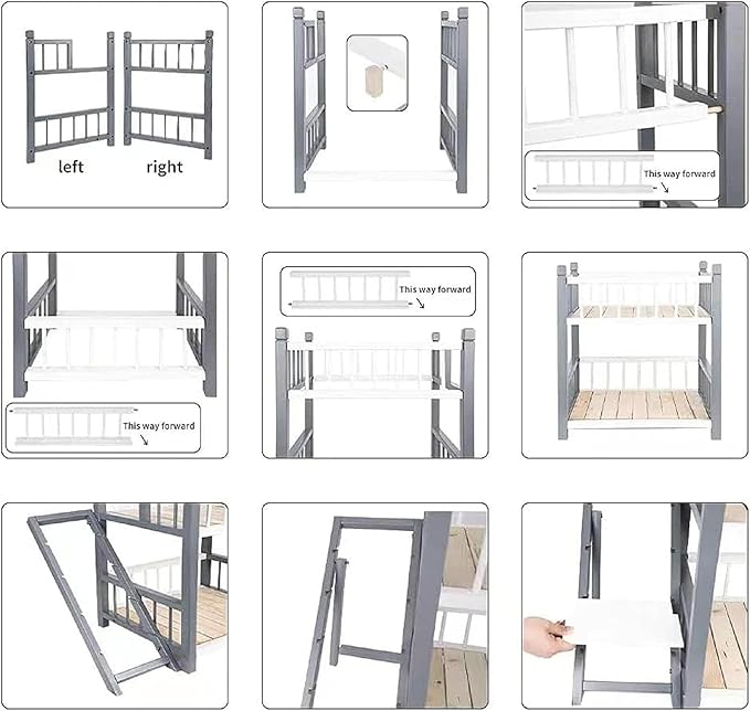 Dog Bunk Bed Small for Small Medium Large Dogs Pet, Removable Double Layer Pet Bed with Stairs,Gray,22x18x24