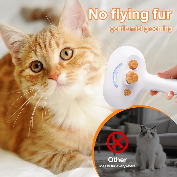 3-in-1 Pet Steam Brush Set for Dogs & Cats, Grooming Comb with Spray, Defur Tool, Water-Assisted Hair Removal, Gentle Cat & Dog Spritz Brush, Multi-Purpose Steam Grooming