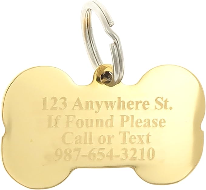 Custom Engraved Personalized Gold-Plated Bone Shape w/Clear Rhinestones Dog Pet ID Jewelry Bling Tag