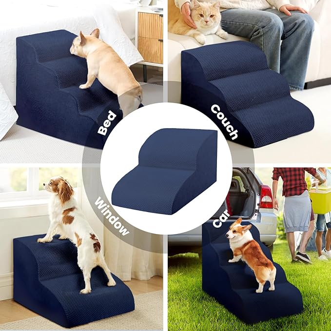 Dog Stairs for Small Dogs, High Density Foam Dog Ramp, Extra Wide Non-Slip Pet Steps for High Beds Or Couch, Soft Foam Doggie Ladder for Dogs Injured, Older Pets, Small Cats