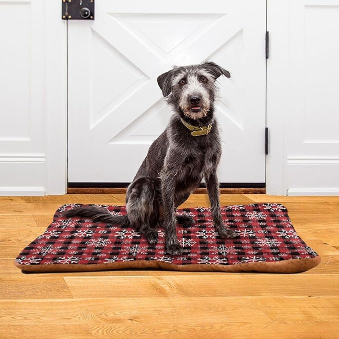 Red and Black Buffalo Plaid Snowflake Christmas Pet Bed Cute Dog Bed Mat Absorbing Non Slip Pad Pet Sleeping Mat for Small, Medium, and Large Dogs Puppy Cat 24 in x 18 in