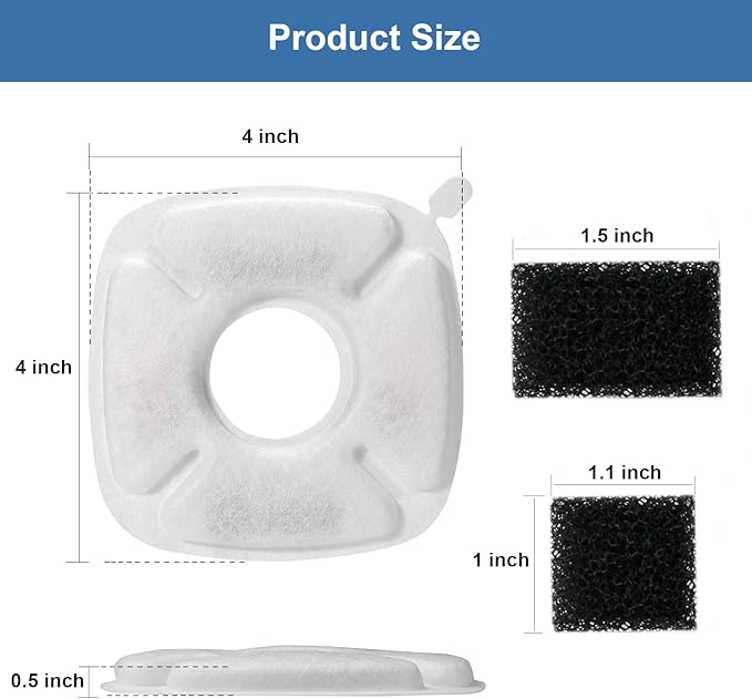 24 Pcs Cat Fountain Replacement Filters:12 Pack Replacement Filters with 12 Pack Pre-Filter Sponges, Pet Fountain Filter Fit for 95oz/2.8L Automatic Pet Fountain Cat Water Fountain