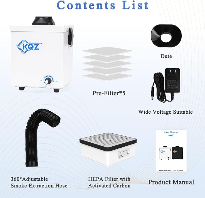 KQZ-W1 Solder Fume Extractor, 168m³/h Strong Suction Smoke Extractor, 5*Thick