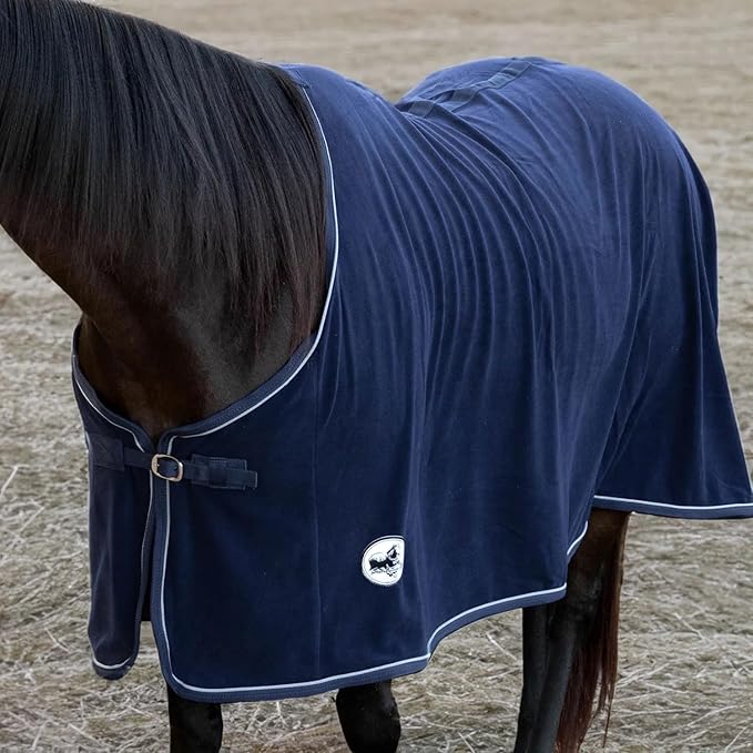 Jeffers Equine Elite Fleece Horse Cooler Blanket, 78 Inch – Soft, Adjustable Fit, Lightweight, Easy Care, Moisture Wicking Cooling Sheet with Surcingle for Post Exercise, Travel for Horses – Navy