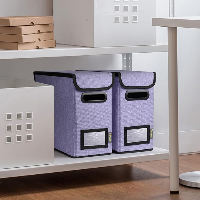 BALEINE File Organizer Box with Lid, Collapsible File Folder Organizer with Plastic Slide, Hanging File Folder Box for Office Document Storage (1 Pack, Purple, S)