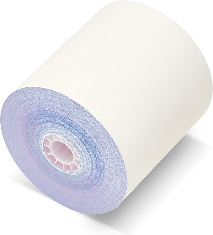 (25 Rolls) 3 ply carbonless Paper Rolls Receipt Rolls, Paper, 3" x 65' x 7/16" three 3 Ply White/Canary/Pink PMC07638 - ShopSmartOnline