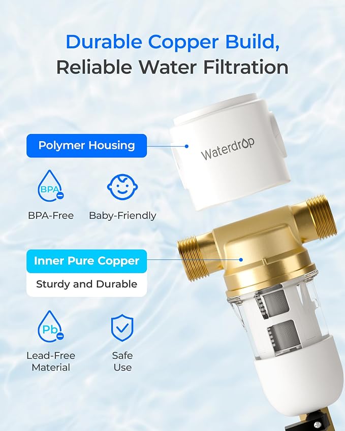 Waterdrop Spin Down Sediment Filter, Reusable Whole House Water Filter System