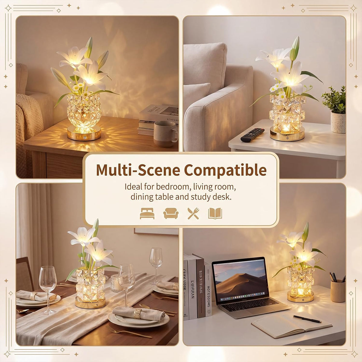 Lily Flower Touch Crystal Table Lamp Rechargeable Gifts for Women