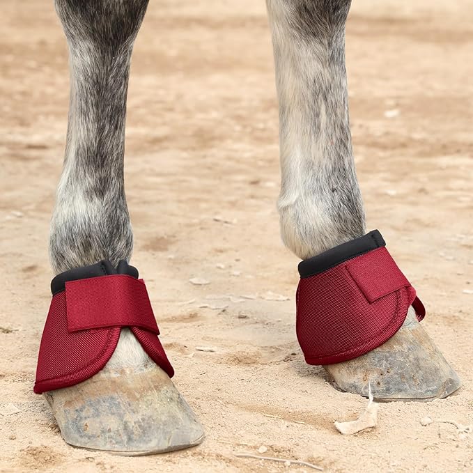Equine Ballistic Overreach Bell Boots - No-Turn Horse Hoof Protection Boots (Sold in Pairs) WineRed Medium