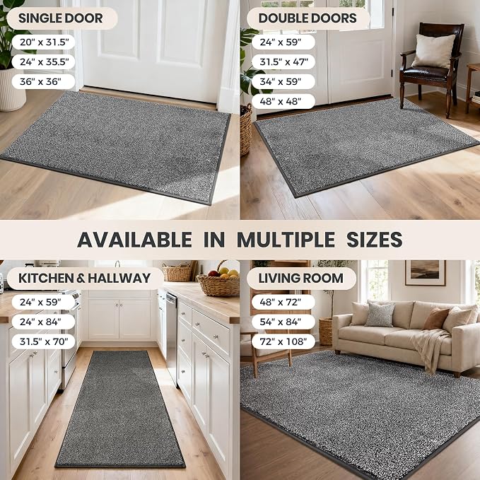 PURRUGS Dirt Trapping Door Mat 20" x 31.5", Non-Slip Machine Washable Entryway