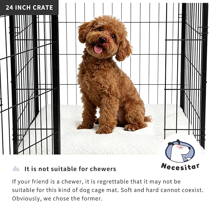 Washable Dog Crate Pad for Small Dogs, Anti-Slip Puppy Kennel Dog Bed for Crate,Flat Soft Fleece White Pet Mat 24" x 18"