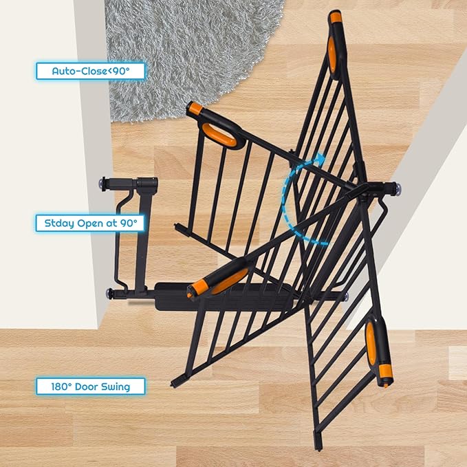 Baby Safety Gate for Stairs 29-33 Inch Wide, Safety House Gate for Baby Pet Gate with Door Pressure Mounting Gates for Kids Toddler Dogs Indoor Stairway Doorway Black (30.5'' Tall)