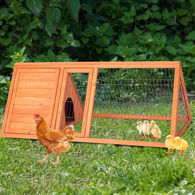 Small Chicken Coop, Wooden Chicken Coop for 2 Chickens Outdoor A-Frame Quail Cage Rabbit Hutch with 2 Doors,Removable Tray&Ventilating Wire Fence for Backyard,Farm(Brown)