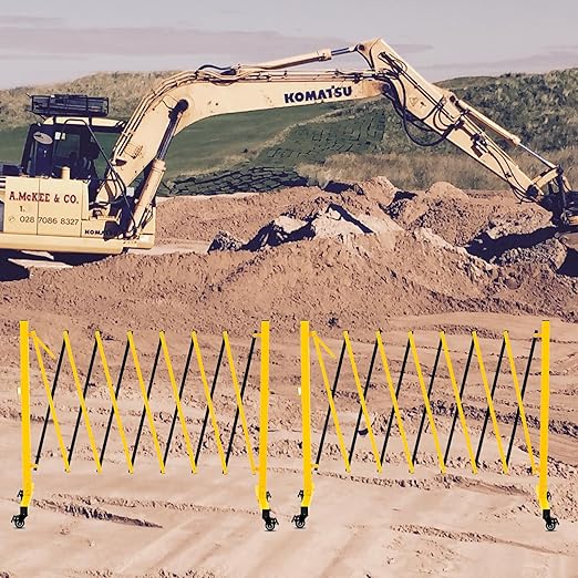 11 Traffic Barricade with Casters, Metal Expandable Barricade, Folding Security Gate, Retractable Fence Outdoor Barricade Fence for Construction Area, Traffic Control(4 Pack)