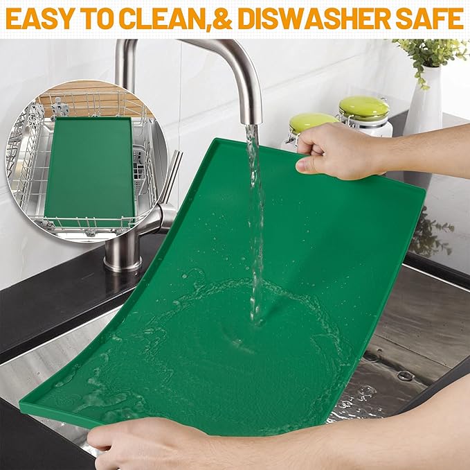 Hubulk Dog Feeding Mat,100% Waterproof Food Grade Silicone Pet Food and Water Bowl Placemat,Dishwasher, High Raised Edge to Prevent Spills,Nonslip Tray to Stop Messes on Floor(32"x24"x1.0",Hunter)