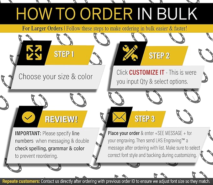 Personalized Horse Stall Name Plates, 2x8 Horse Stall Signs with Adhesive, All Weather UV Protected, Black Plastic Gold Letters - Made in USA - B3