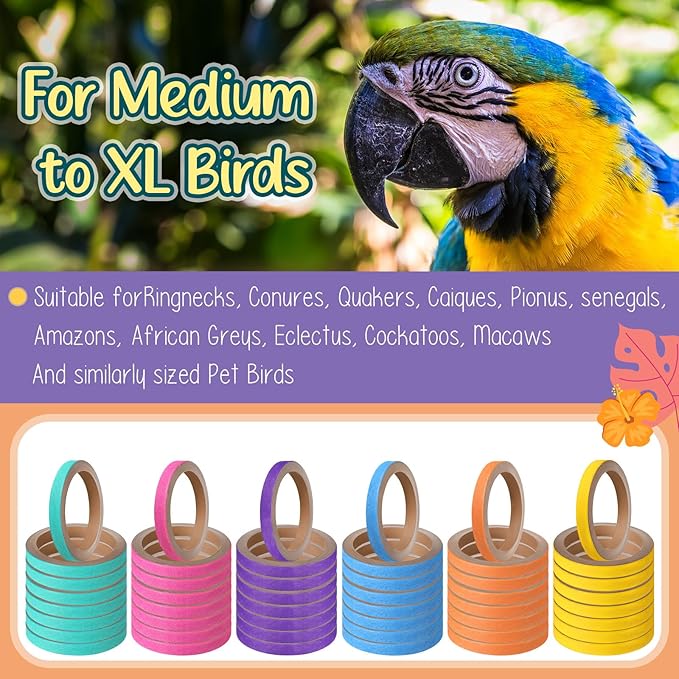 60 Pcs Bagels Bird Toys Bulk for Parrots Durable Cardboard Core Bird Toy Chewing Shredding Foraging Play Foot 2.5'' for Small and Medium Parrot Mini Macaws African Grey Cockatoos