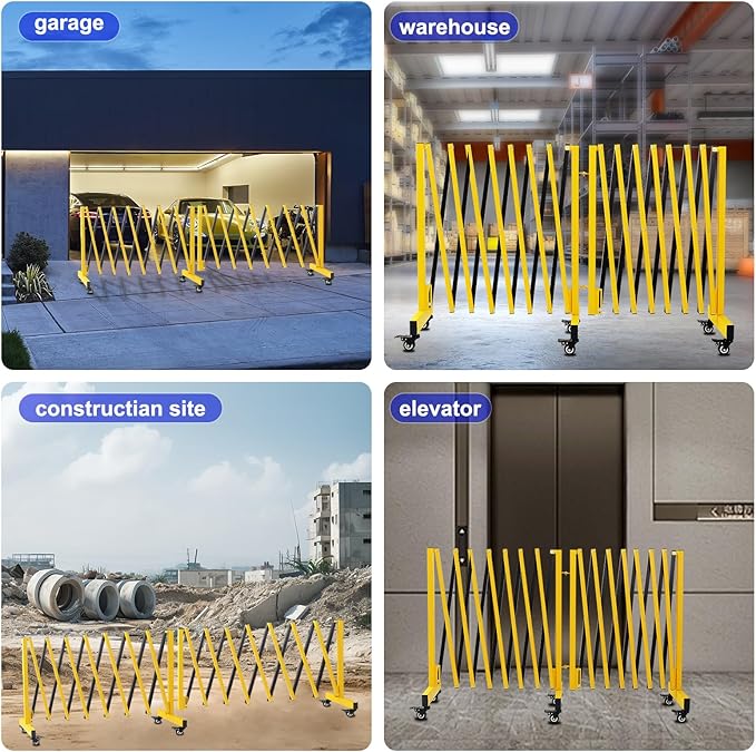 2 Set 16.8FT Industrial Metal Expandable Barricade,Retractable Traffic Fence with Casters, Folding Security Gate, Portable Barricade Gate for Construction Area, Traffic Control, Driveway and Garden