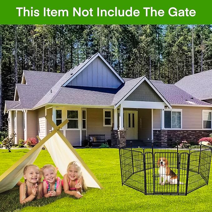 Doorless 54in(H) Garden Fence Animal Barrier, 8 Panels Total 17.7 Ft(L) Outdoor Dog Fence, Black Metal Dog Fences for The Yard, Temporary Fencing