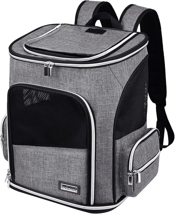 BAGLHER Expandable Pet Carrier Backpack,Pet Backpack for Small Cats Puppies Dogs Bunny, Airline-Approved Ventilate Backpack for Travel, Hiking and Outdoor Use. Grey