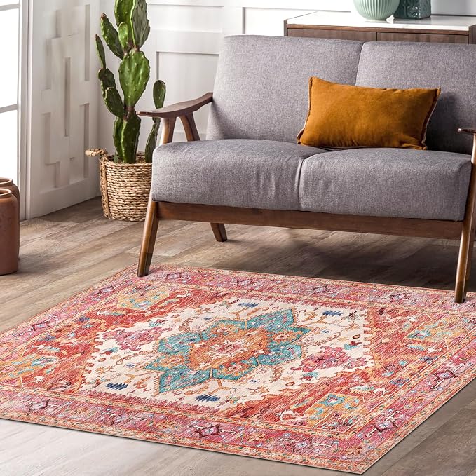 Yamaziot Washable Area Rug for Bedroom, 3x5 Non-Slip Boho Vintage Living Room