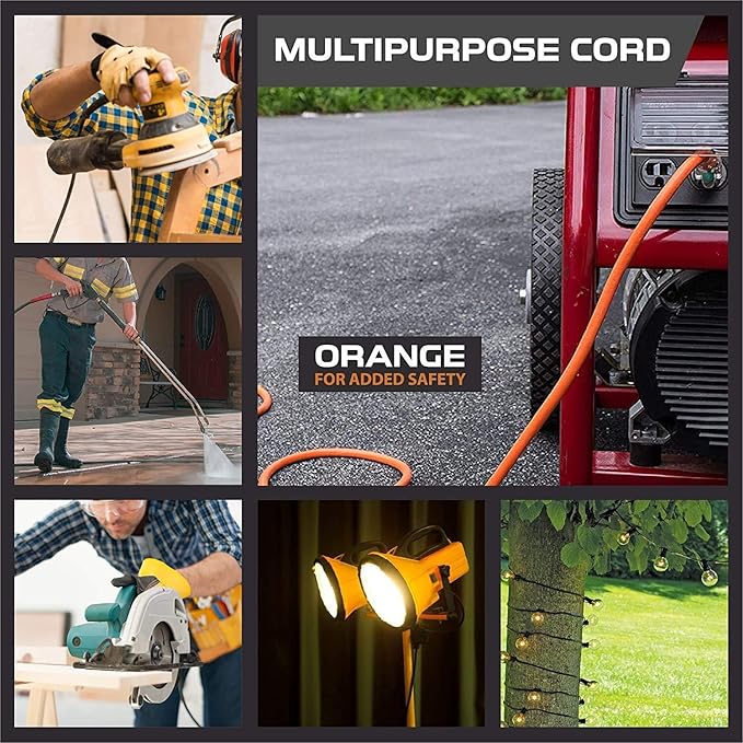 Iron Forge Cable 10 Gauge 25ft Lighted Outdoor Heavy Duty Extension Cord with 3 Outlets - 15 Amp 10/3 SJTW Orange Extension Cord with Multiple Outlets