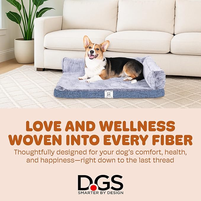 Dog Gone Smart Chill Kuzzi Dual Bolster Crate Pad - Washable Dog Bed Infused with Far Infrared Rays (FIR) Supportive Plush Cushion for Crates, Travel, and Recovery - Slate Blue, Medium 18 x 29 Inches
