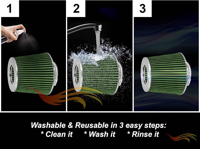 Rtunes Racing Universal Clamp-On Air Filter, Standard Cone, Dry Washable Design