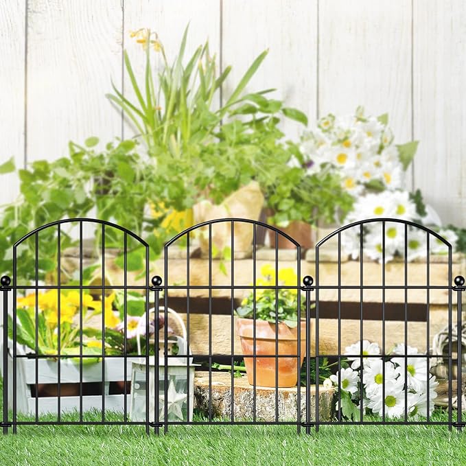 Metal Garden Fence 17in (H) x 10ft (L), 10 Panels + 11 Stakes Dog Fence Border Fence Animal Barrier, No Dig Garden Fencing for Yard Flower Bed Patio Outdoor, CTW1710 Black
