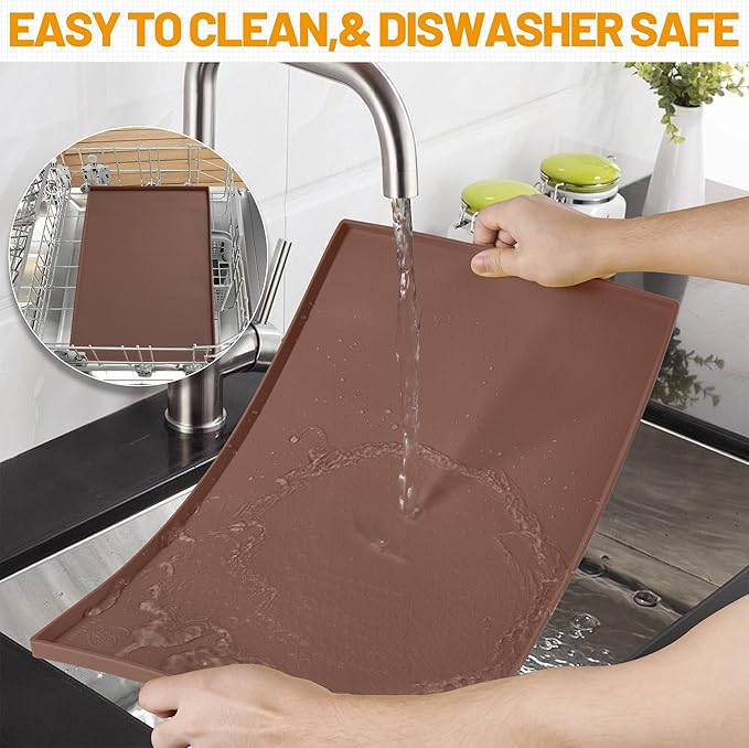 Hubulk Dog Feeding Mat,100% Waterproof Food Grade Silicone Pet Food and Water Bowl Placemat,Dishwasher, High Raised Edge to Prevent Spills,Nonslip Tray to Stop Messes on Floor(32"x24"x1.0", Brown)