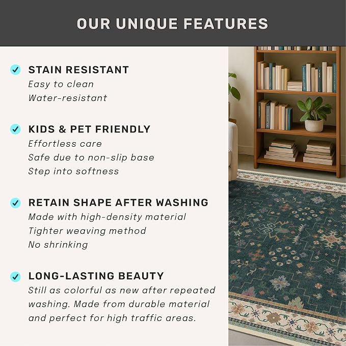 Hazo Haus Dark Green Hallway Runner Rug 12 ft Long