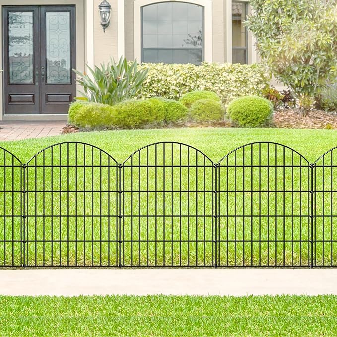 Metal Garden Fence 36in (H) x 23.3ft (L), 10 Panels + 11 Stakes Dog Fences Border Fence Animal Barrier, No Dig Garden Fencing for Yard Flower Bed Lawn Patio Outdoor, CTW3610 Black
