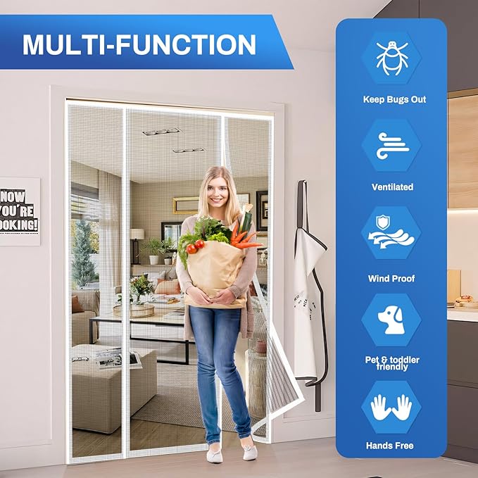 Magnetic Screen Door Upgraded PET Mesh Stronger Than Fiberglass and Polyester,Hands Free,Keeps Bugs Out,Pet & Kid Friendly,Suitable for Sliding Door,Large Patio Door and French Door-72''x80''
