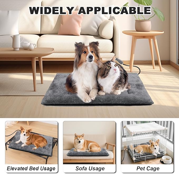 Bestio Heated Cat Beds for Indoor Cats and Small Dogs, 20×20x2in MET&UL Dual Certified Heated Pet Bed with Timer & Temp Adjustable, Removable Waterproof Electric Warming Bed for Indoor Cat,Pets Sofa